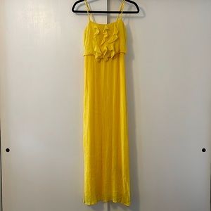 Floor length spaghetti strap yellow dress
